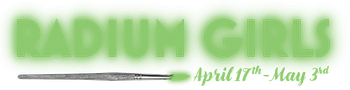 glowing green text spelling radium girls