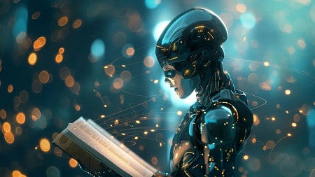 ai illustration of a robot reading