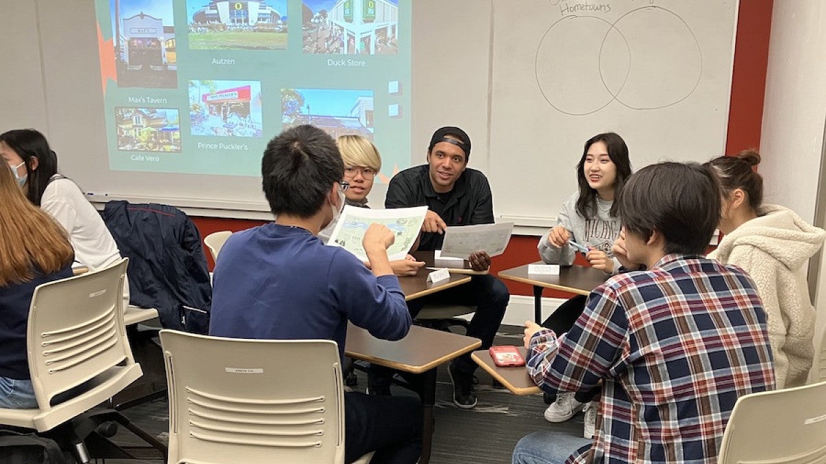 students working on group activity in classroom