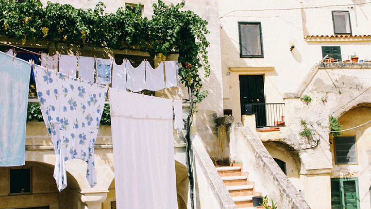 Buildings with clothes drying outside