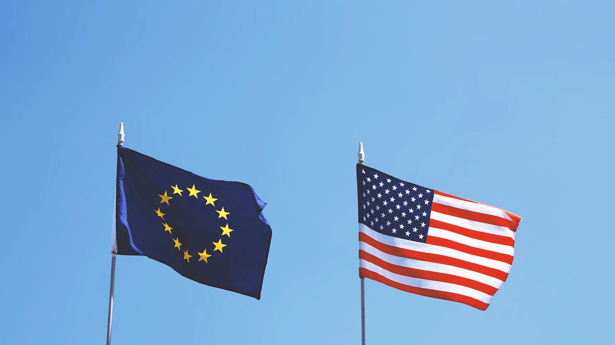 European Union flag next to the United States flag