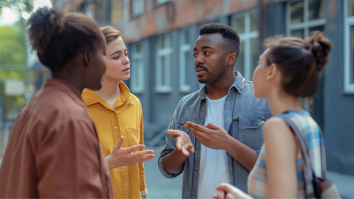 Students talking in circle