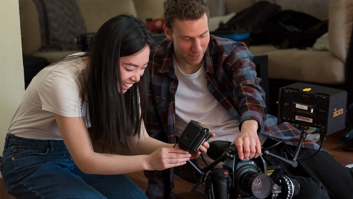 Students working with camera