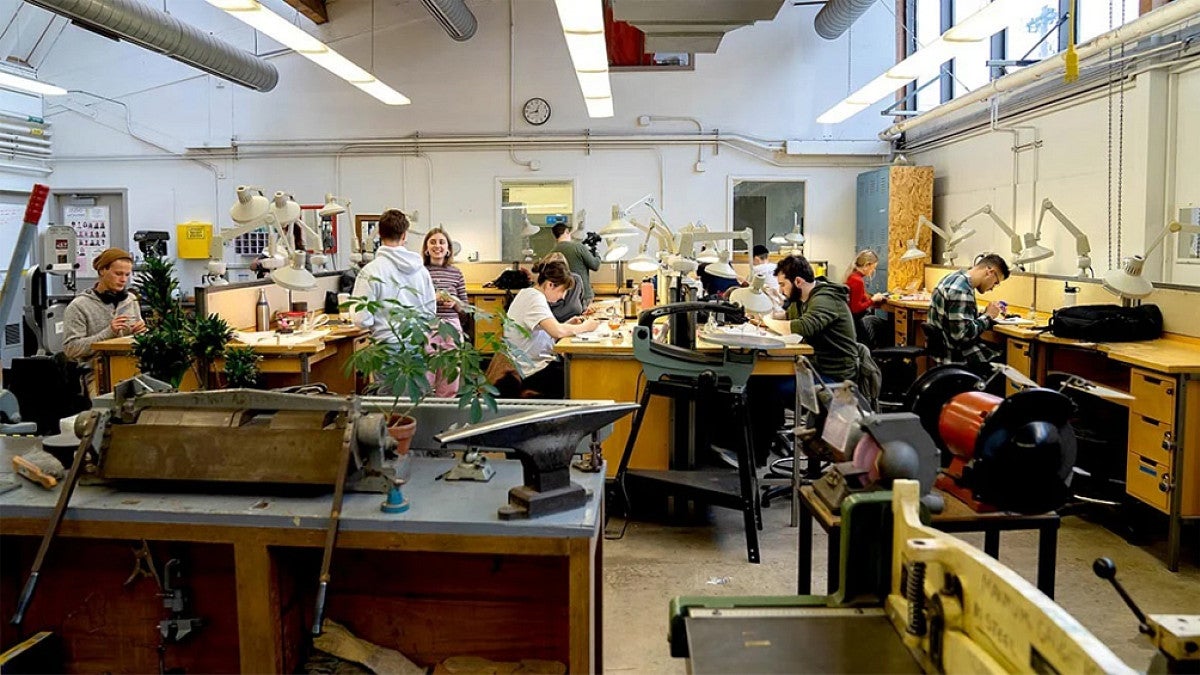 Students working in design class