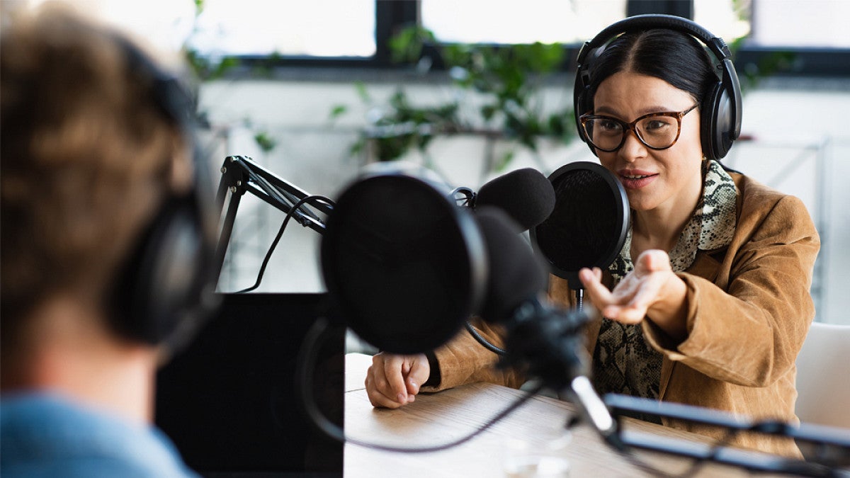 Student interviewing a person