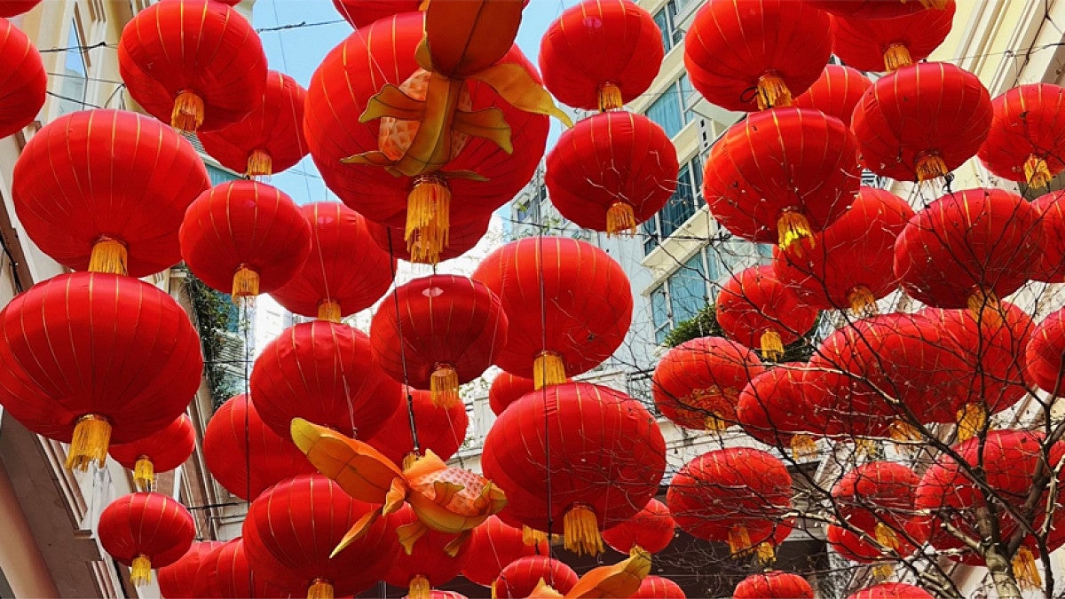 Chinese lanterns above street