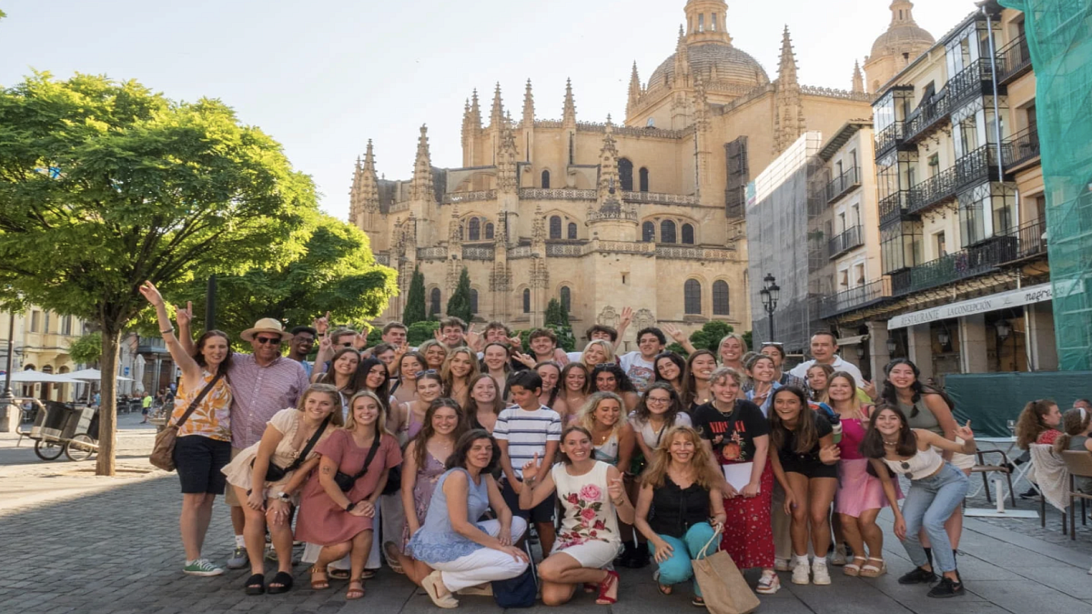 group of students pose in Eurepean city