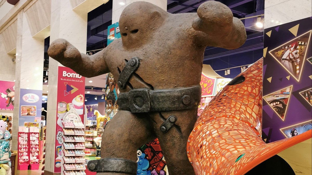 a statue representing the golem of prague in a frenzy