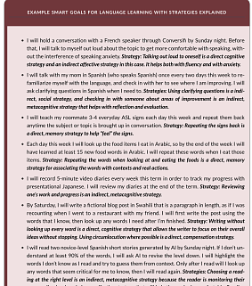Bulleted text with steps to help learn language