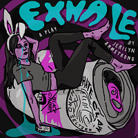 Illustration of a woman on a poster that says Exhale in blue and purple