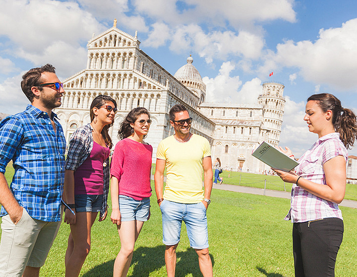 Group of tourists in Pisa, Italy