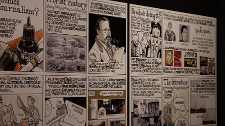 comics displayed in a museum 