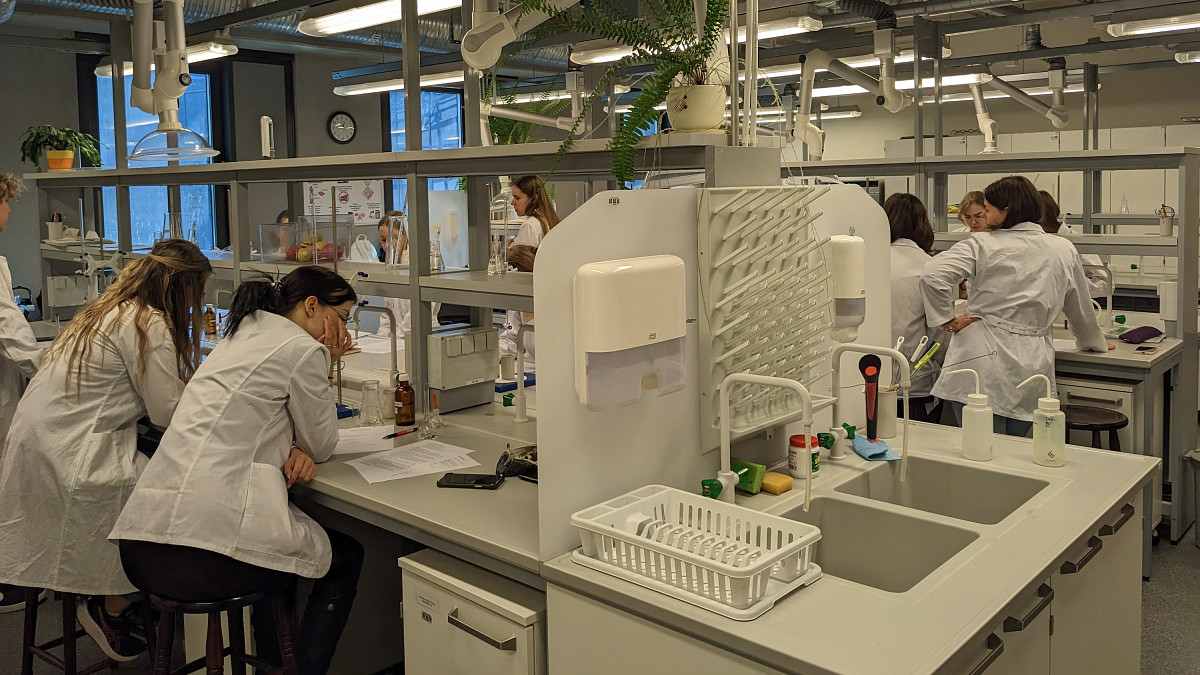 Students working in a lab in Latvia