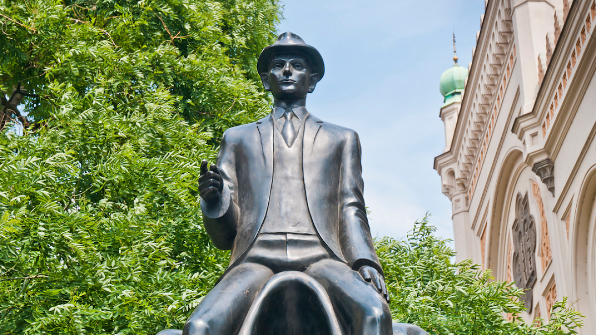 Statue of Franz Kafka, a German-speaking Bohemian Jewish novelist and writer from Prague.